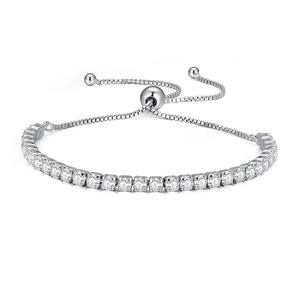 💎A056💎 *NEW ADJUSTABLE 925 STERLING SILVER DIAMOND BRACELET - Picture 5 of 7